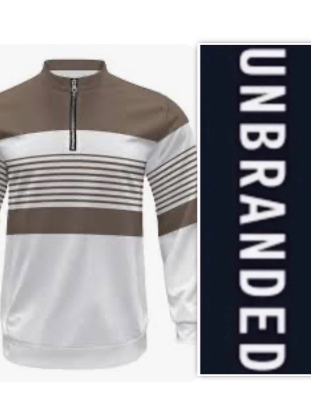 UNBRANDED Brown And White Half Zip Pullover Top